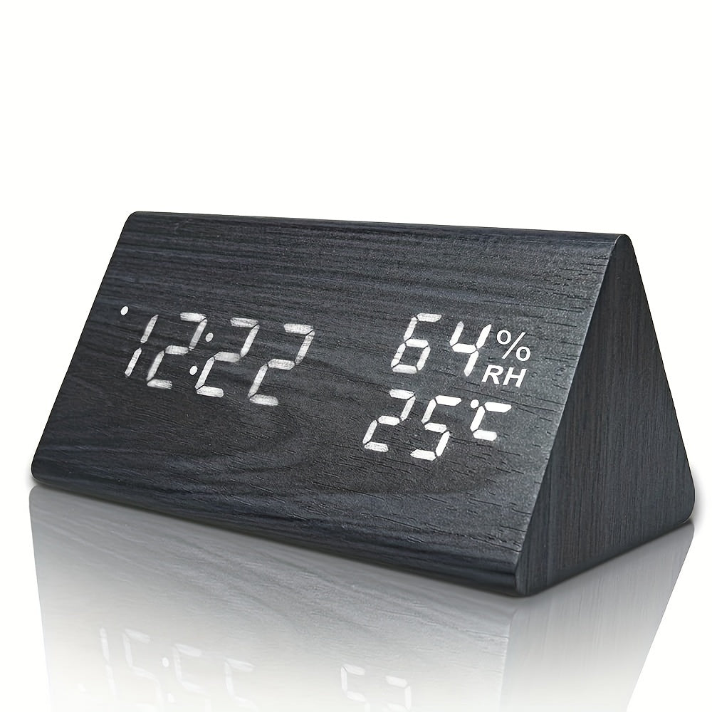 Wooden LED Digital Alarm Clock with Temperature and Humidity Display