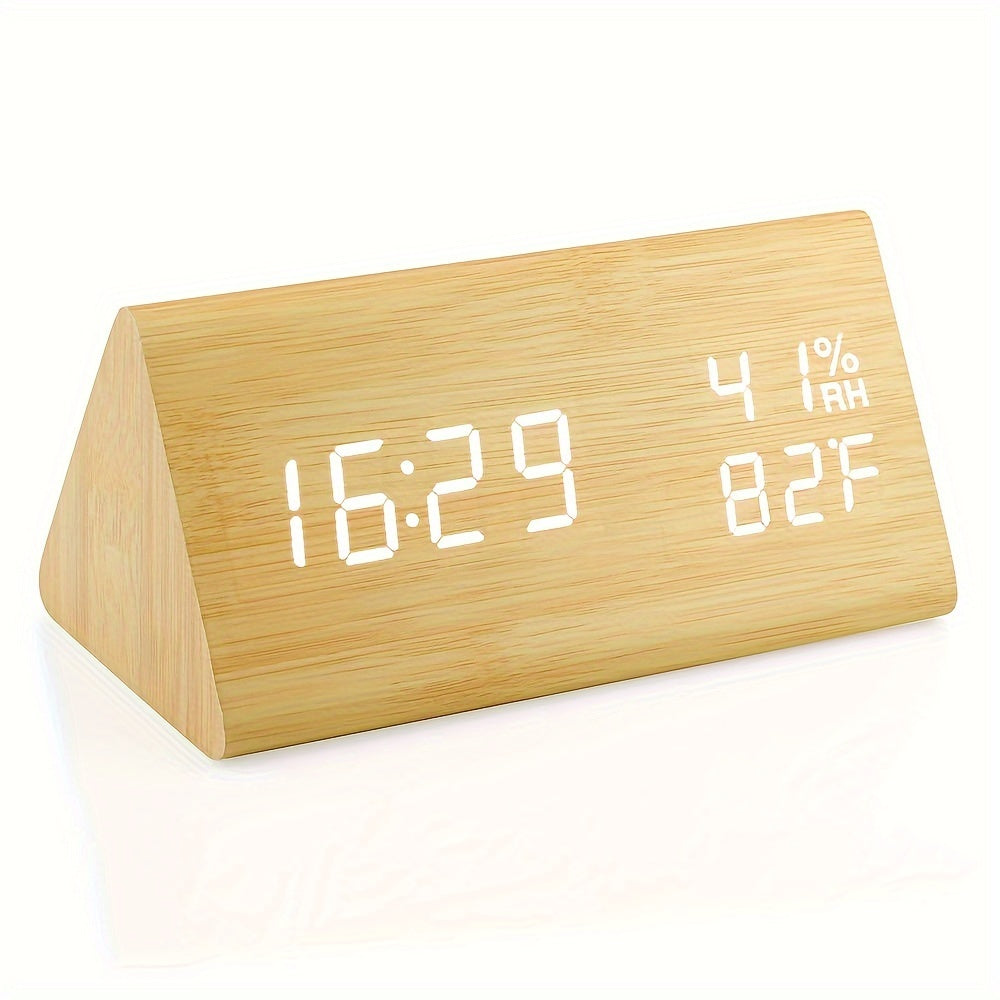 Wooden LED Digital Alarm Clock with Temperature and Humidity Display