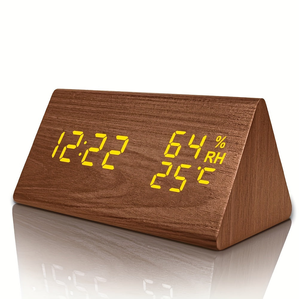 Wooden LED Digital Alarm Clock with Temperature and Humidity Display