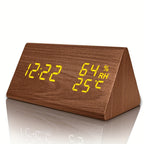 Wooden LED Digital Alarm Clock with Temperature and Humidity Display