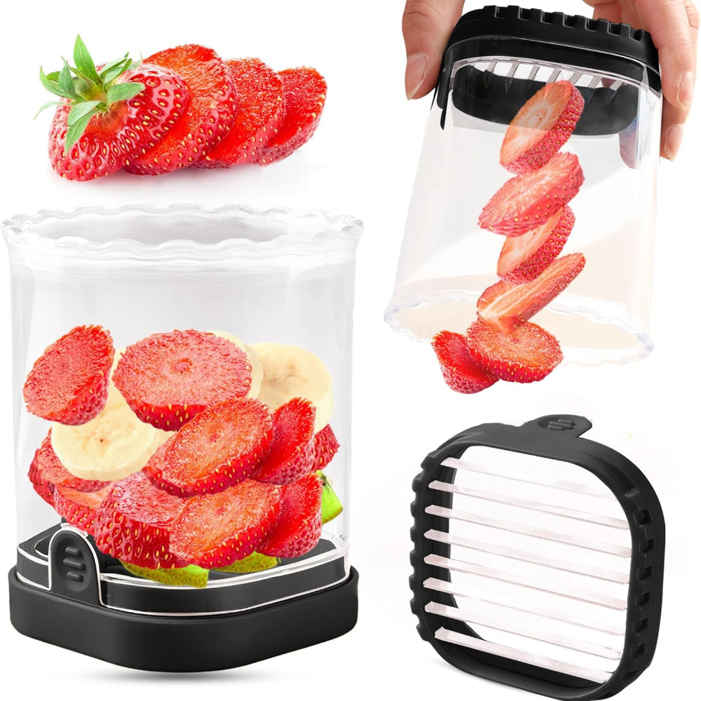 Fruit Slicer with Collection Container and Interchangeable Stainless Steel Blades