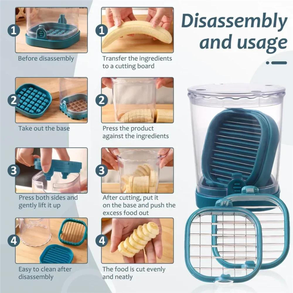 Fruit Slicer with Collection Container and Interchangeable Stainless Steel Blades