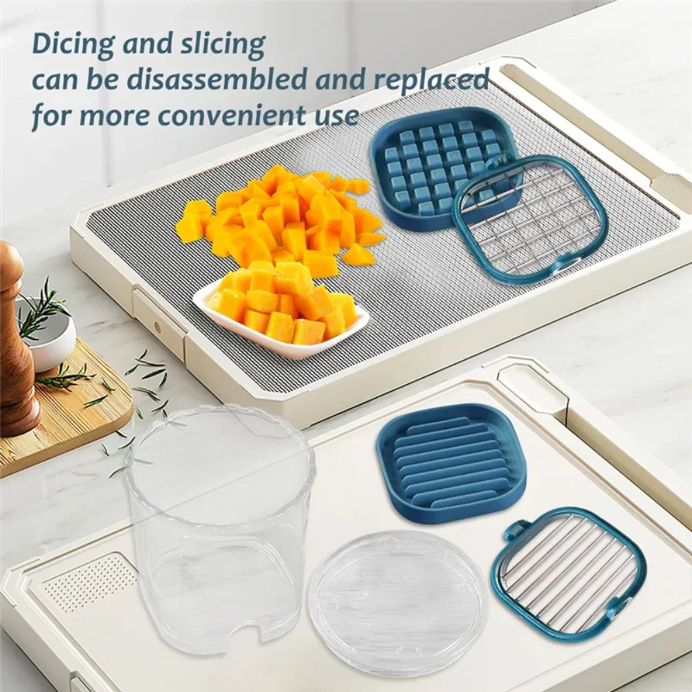 Fruit Slicer with Collection Container and Interchangeable Stainless Steel Blades