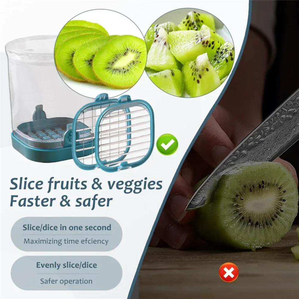 Fruit Slicer with Collection Container and Interchangeable Stainless Steel Blades