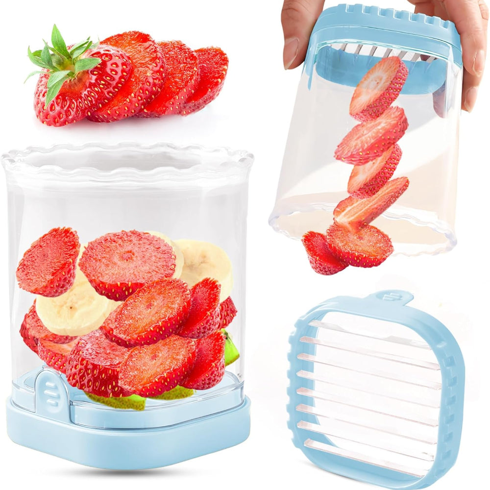 Fruit Slicer with Collection Container and Interchangeable Stainless Steel Blades