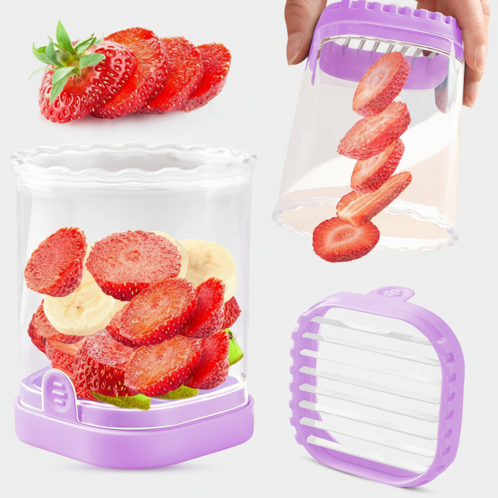 Fruit Slicer with Collection Container and Interchangeable Stainless Steel Blades