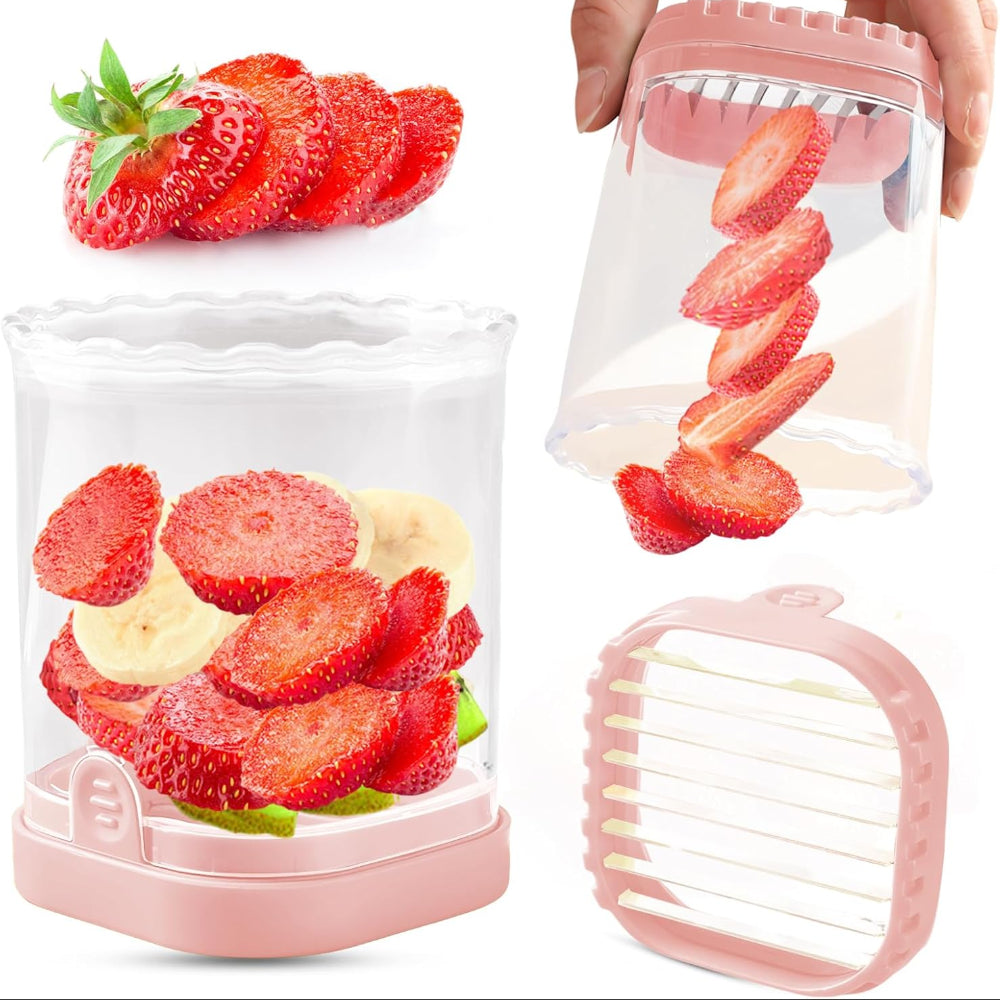 Fruit Slicer with Collection Container and Interchangeable Stainless Steel Blades