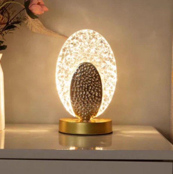 Decorative LED Table Lamp with Crystal Oval Design