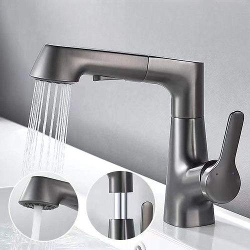 Bathroom Faucet with Pull-Out Spray Head and 360° Swivel Spout