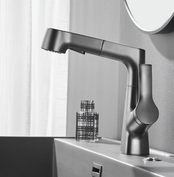 Bathroom Faucet with Pull-Out Spray Head and 360° Swivel Spout