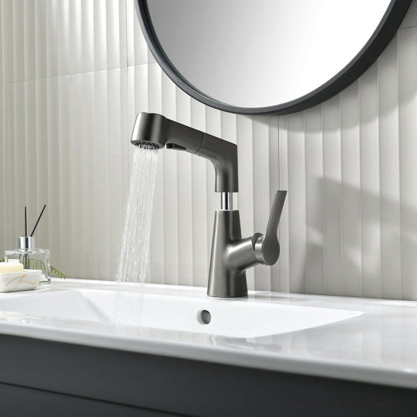 Bathroom Faucet with Pull-Out Spray Head and 360° Swivel Spout
