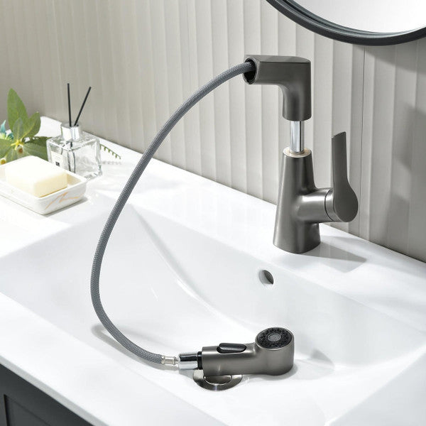 Bathroom Faucet with Pull-Out Spray Head and 360° Swivel Spout