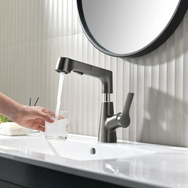 Bathroom Faucet with Pull-Out Spray Head and 360° Swivel Spout