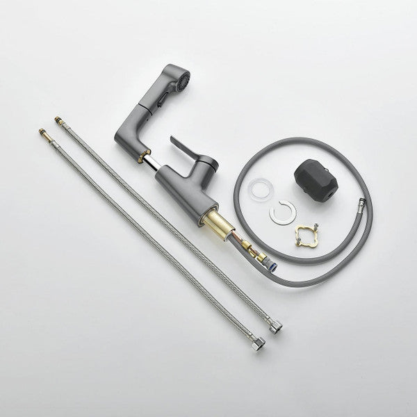 Bathroom Faucet with Pull-Out Spray Head and 360° Swivel Spout
