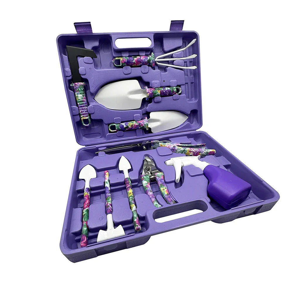 9-Piece Garden Tool Set with Pruning Shears, Hand Rake, Trowel and Weeder