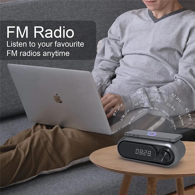 Bluetooth Speaker with Wireless Charger and LED Alarm Clock