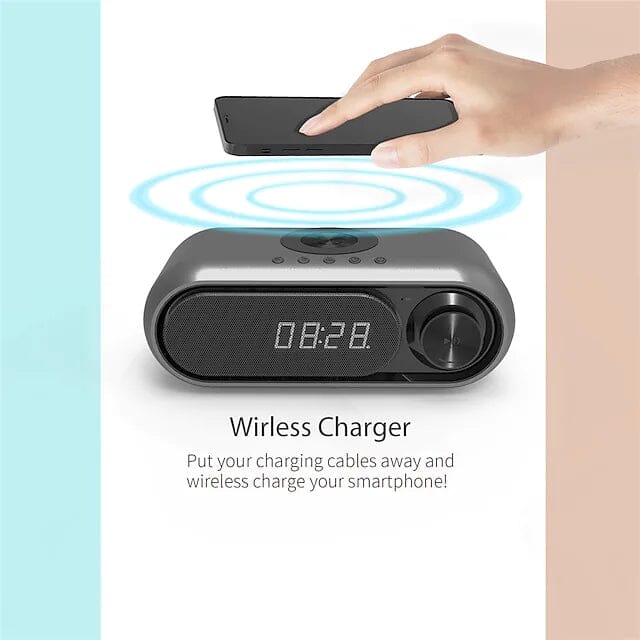Bluetooth Speaker with Wireless Charger and LED Alarm Clock