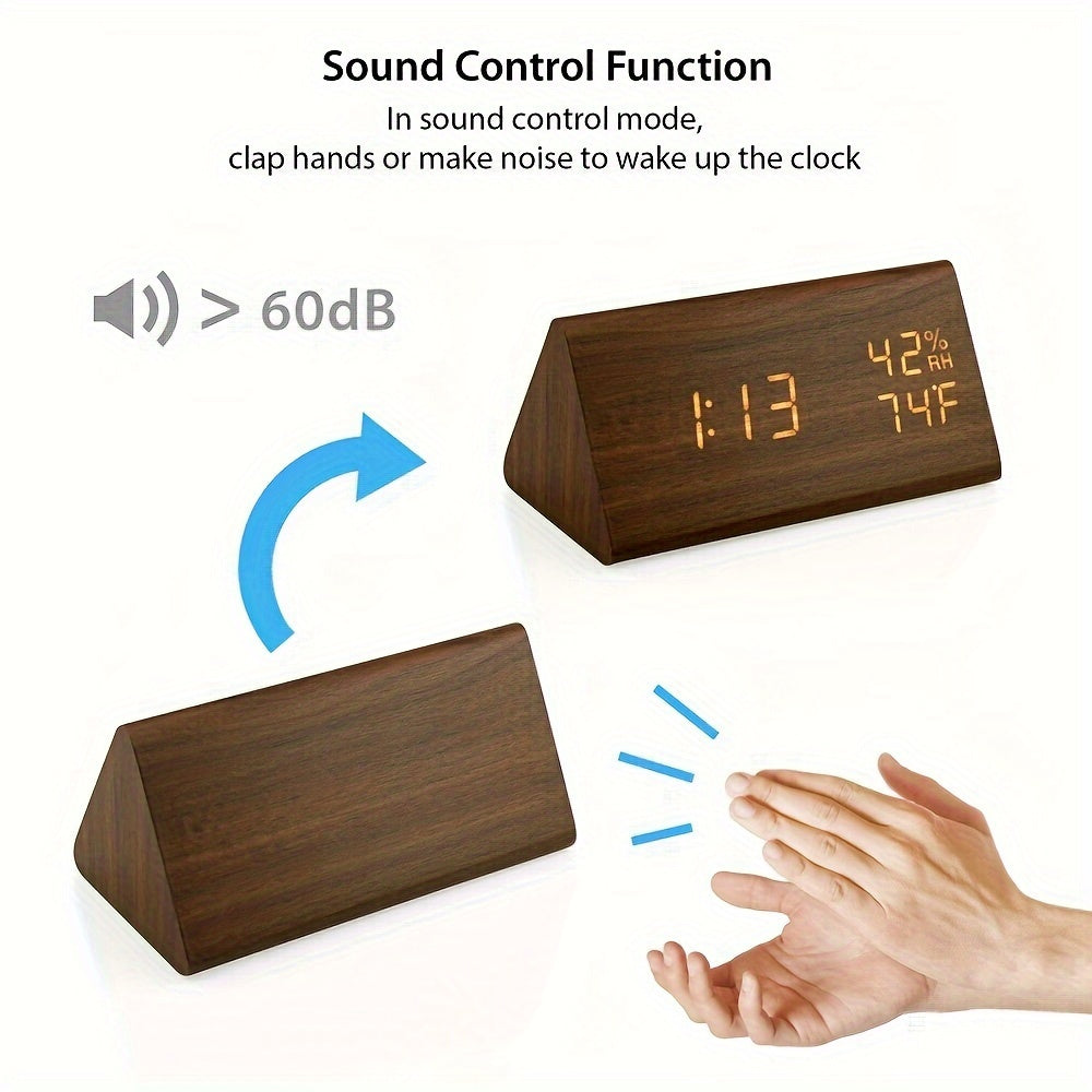 Wooden LED Digital Alarm Clock with Temperature and Humidity Display
