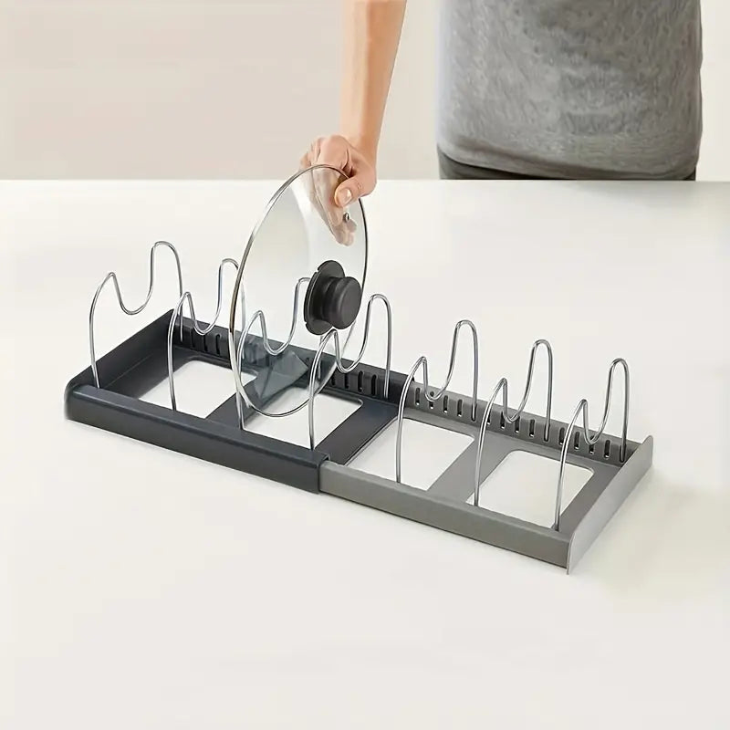 Adjustable Pan and Lid Organizer Rack for Kitchen Cabinet Storage