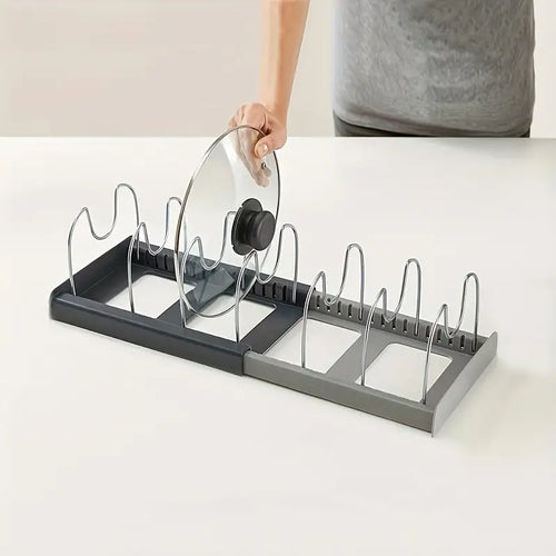 Adjustable Pan and Lid Organizer Rack for Kitchen Cabinet Storage