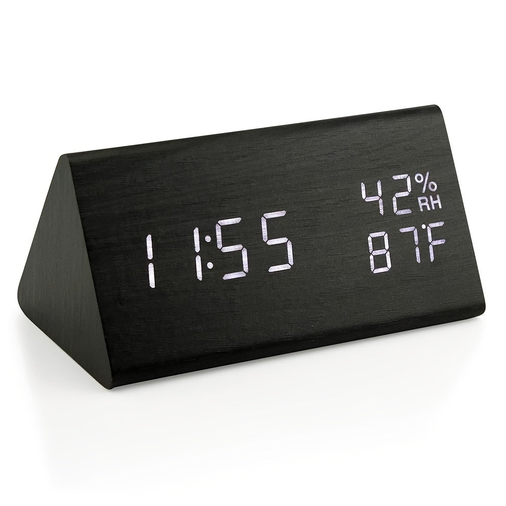 Wooden LED Digital Alarm Clock with Temperature and Humidity Display