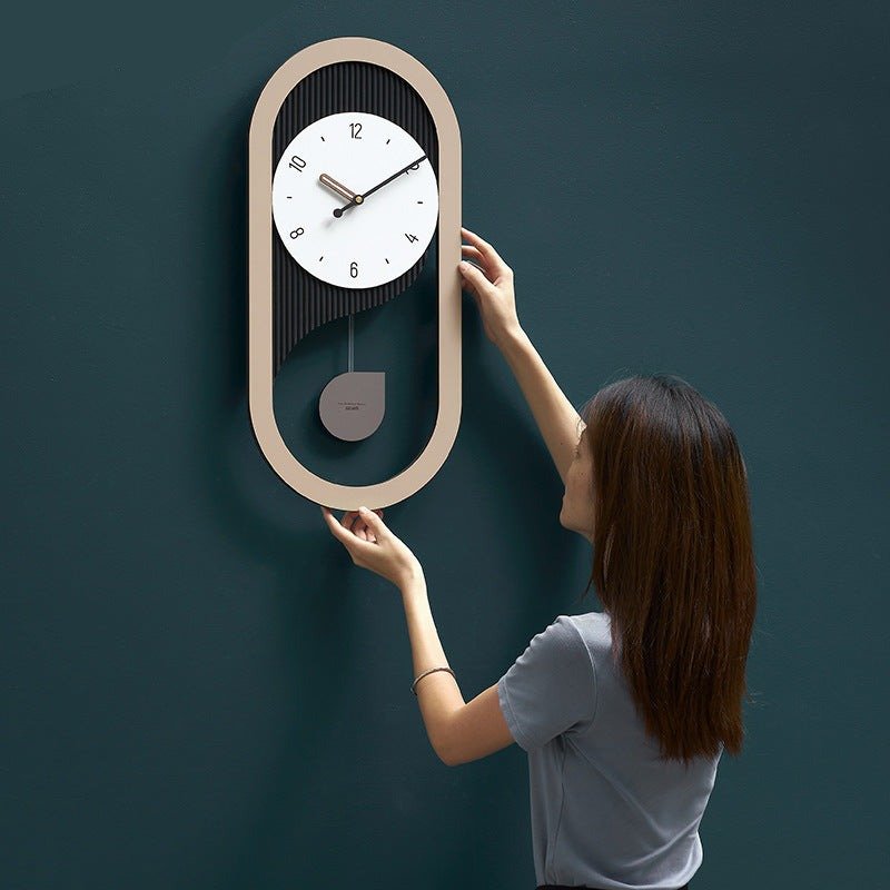 Modern Silent Wall Clock with Pendulum Design for Living Room